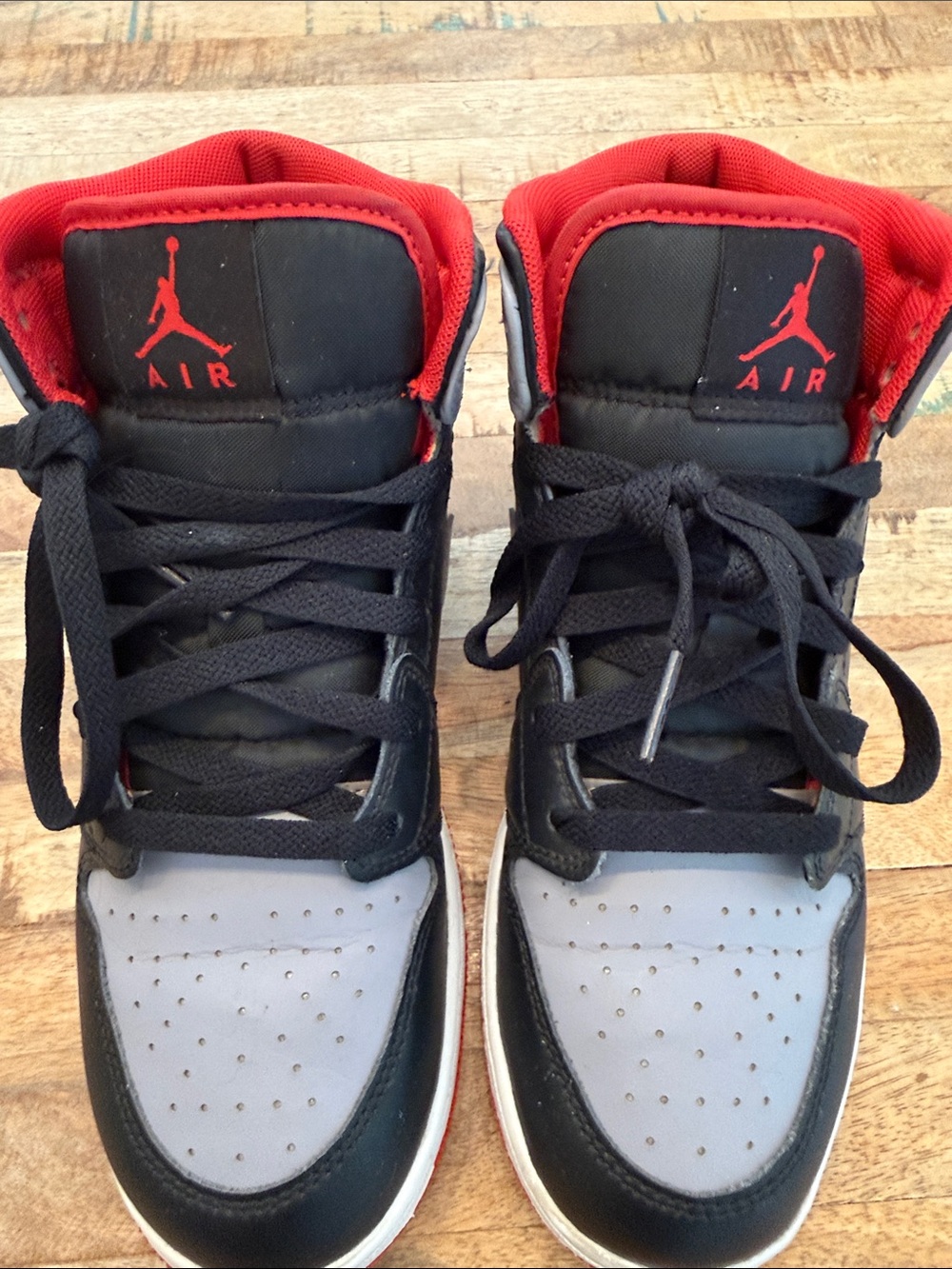 Jordan High-Top Sneakers in Black, Gray & Red